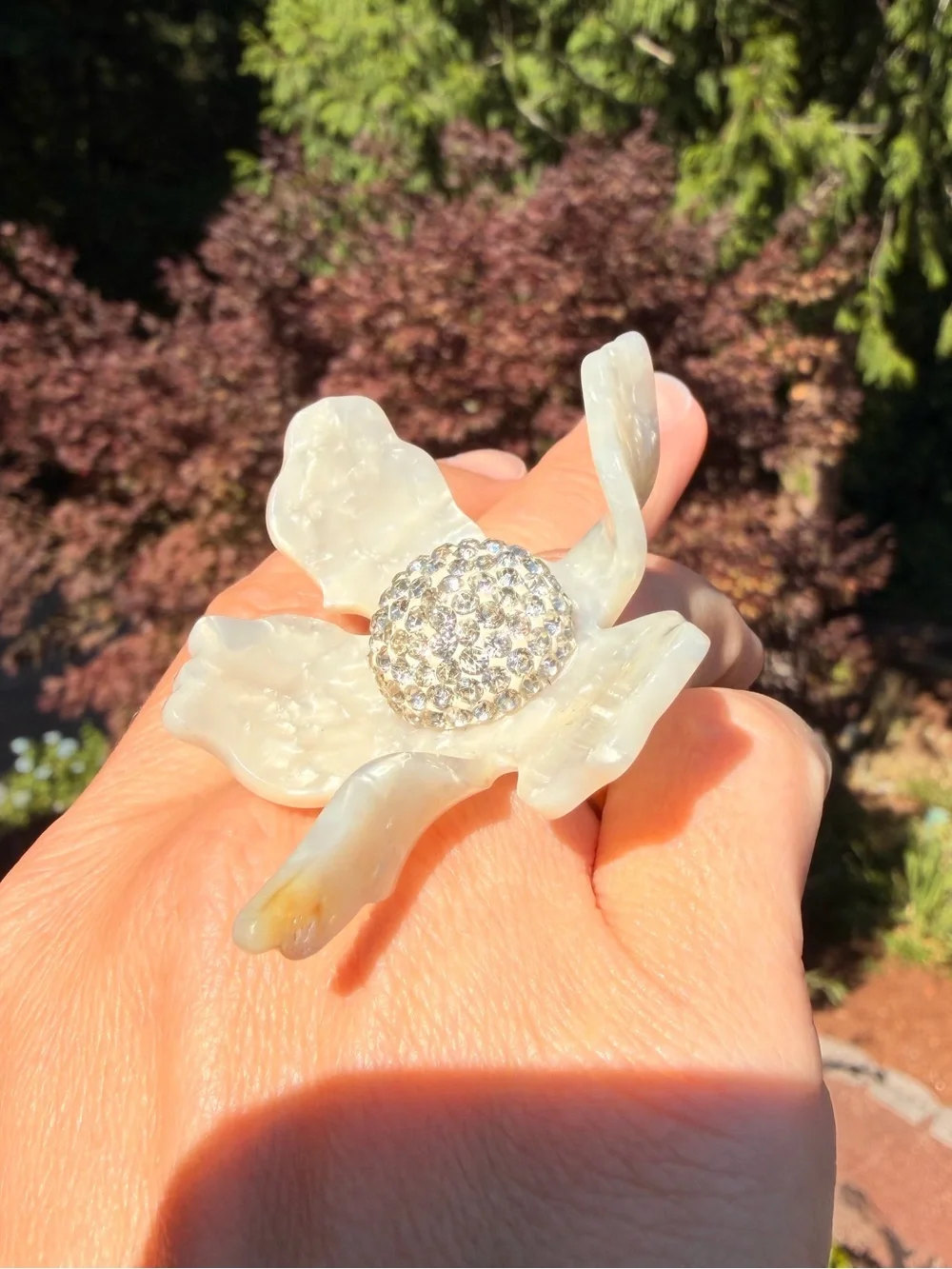 Lele Sadoughi Crystal Lily Pearl Floral Statement Ring Size 8